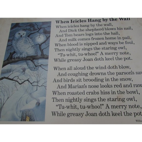 When Icicles Hang the Wall School Poster William Shakespeare 30254 Poetry VNTG - Picture 3 of 8